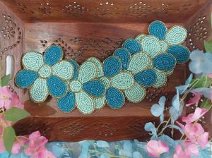 Handmade Blue Green Floral Garden Table Runner