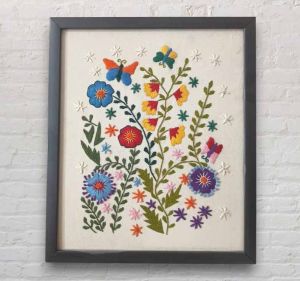 Handmade Embroidered Bouquet of Wild Flowers Wall Hanging