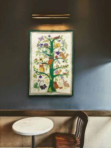 Tree of Life with Animals and Birds Motif Fabric Wall Hanging