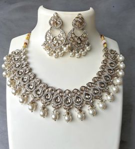 Party Wear Silver Brass Necklace Set