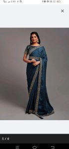 heavy lace work chinon saree material