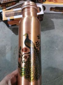 Peacock Printed Copper Water Bottle