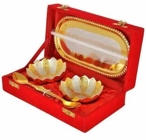 Silver and Gold Plated Kamal Shaped Bowl Set