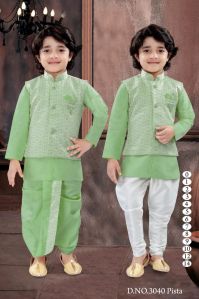 0-14 Years Boys Green Dhoti Kurta Combo Set