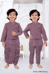 0-14 Years Boys Onion Color Dhoti Kurta Combo Set