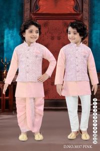 0-14 Years Boys Pink Dhoti Kurta Combo Set