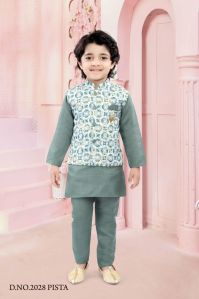 0-14 Years Boys Pista Color Kurta Pajama Set