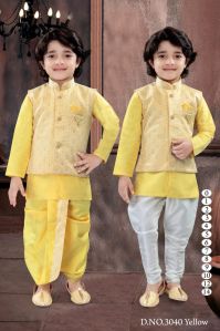 0-14 Years Boys Yellow Dhoti Kurta Combo Set