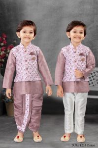 0-2 Years Boys Onion Color Dhoti Kurta Combo Set