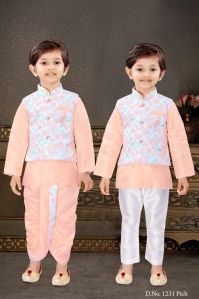 0-2 Years Boys Peach Dhoti Kurta Combo Set