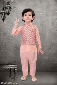 0-2 Years Boys Peach Kurta Pajama Set