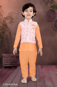 0-2 Years Boys Rust Kurta Pajama Set