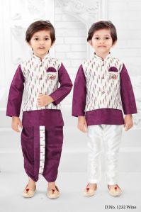 0-2 Years Boys Wine Color Dhoti Kurta Combo Set