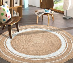 Brown and White Jute Round Carpet