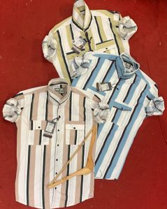 Mens Waffle Fabric Striped Shirt
