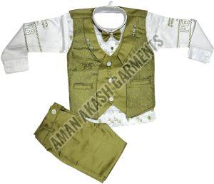 Green and White Kids Baba Suit