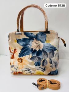 Ladies Brown Printed Handbag