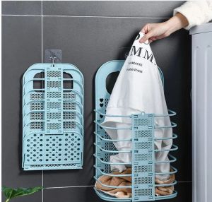 Bathroom hanging folding laundry basket