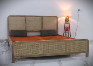 Wooden Rattan Canning Double Bed