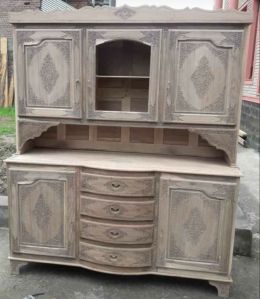 Brown Hand Carved Wooden Storage Cabinet