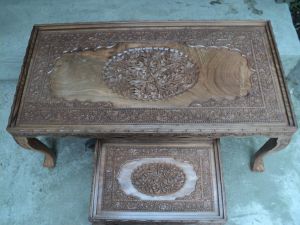 Carved Wood Coffee Table Set