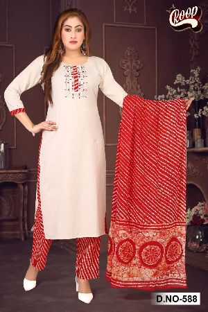 Cotton Kurti Pant with Dupatta Set