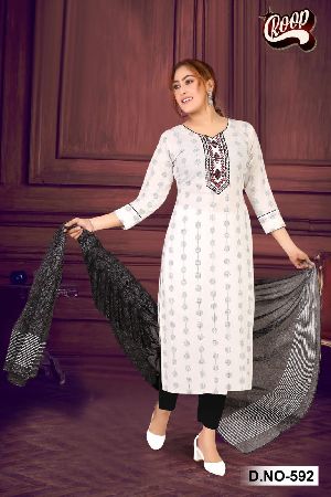 Cotton Kurti Pant with Dupatta Set