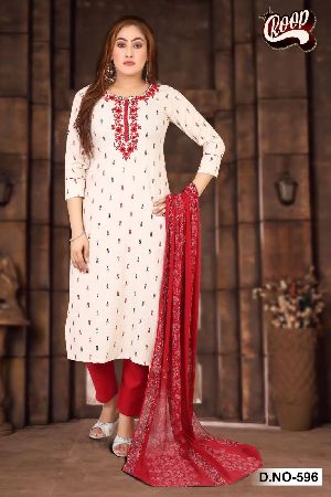 Cotton Kurti Pant with Dupatta Set