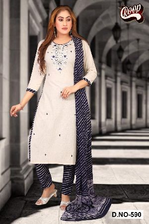 Cotton Kurti Pant with Dupatta Set