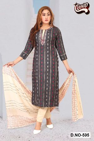 Cotton Kurti Pant with Dupatta Set