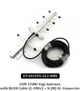 GSM 15dBi Yagi Antenna with RG58 Cable (L-3Mtr) + N (M) St. Connector