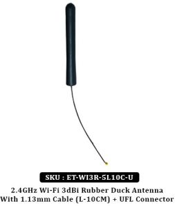 2.4GHz Wi-Fi 3dBi Rubber Duck Antenna with 1.13mm Cable (L-10CM) + UFL Connector