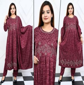 Ladies Karachi Woolen Nayra Cut Kurti Pant with Dupatta