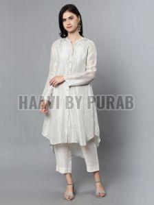 Ladies Cupro Silk Petal Tunic Kurta with Linen Pant