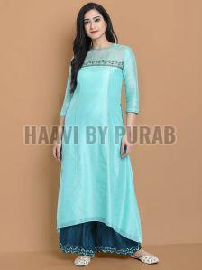 Ladies Embroidered High-Low Kurta With Palazzo