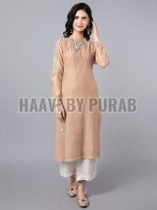 Ladies Beige Chanderi Silk Kurta