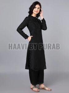 Ladies Cupro Silk Black Kurta with Farshi Pant