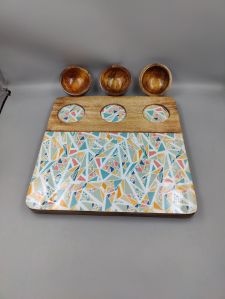 3 Bowls Wooden Serving Platter Set