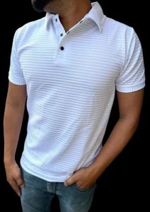 Mens White Polyester T Shirt