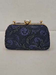 Fancy Blue Velvet Clutch Bag