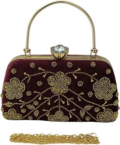 Maroon Velvet Clutch Bag