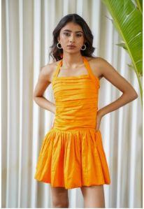 Orange halter neck short dress