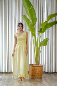 Ruffle thick strap yellow full maxi dress