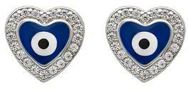 Silver Blue Heart Evil Eye Stud