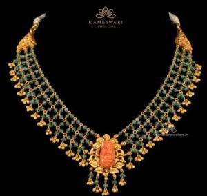 jaali style emerald coral ganesh necklace