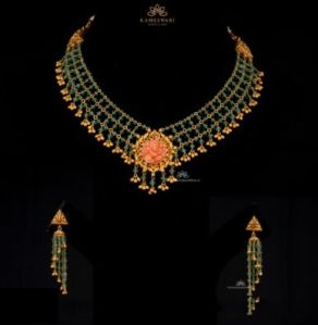 layered emerald coral ganesh necklace sets