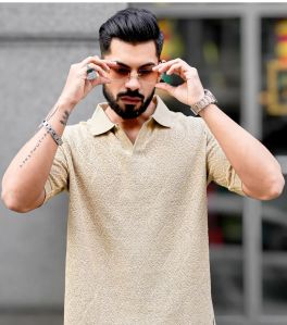 CROSHIA KNIT BEIGE POLO T-SHIRT