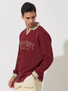 NEWPORT BURGUNDY OVERSIZED POLO T-SHIRT