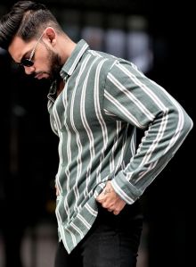 TERRY VERTICAL STRIPES GREEN SHIRT