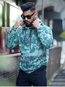 TIE DYE BLUE PSYCHEDLIC PAISLEY FULLSLEEVE HOODIE T-SHIRT